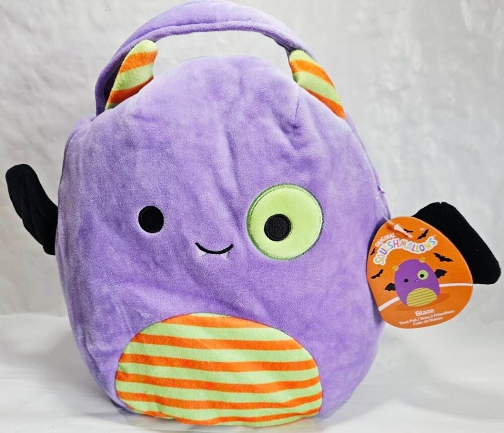 Squishmallows 10" Blaze The Bat Halloween Trick Or Treat Pail Candy Bag NWT